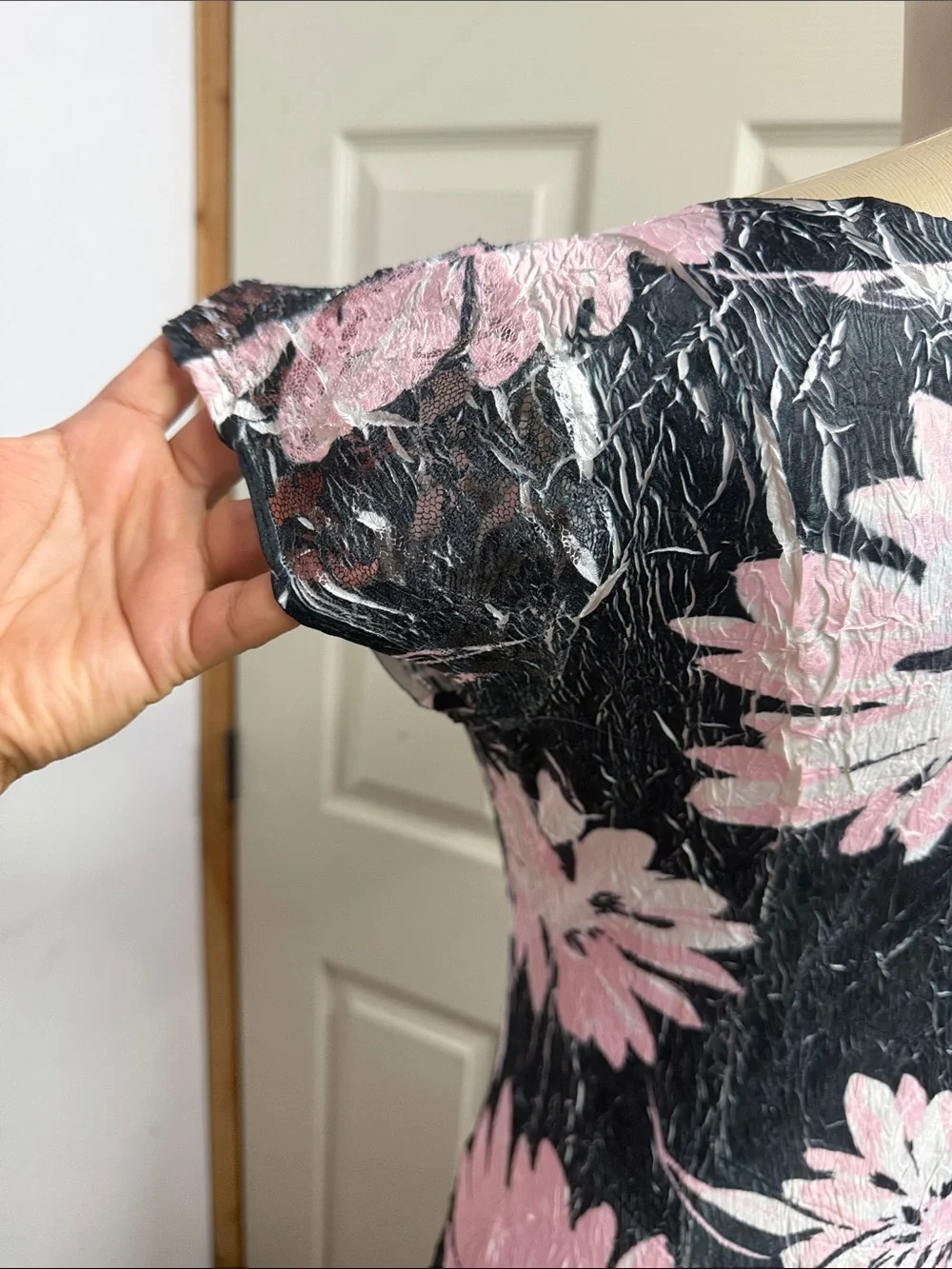 Komarov Black Midi Dress with Pink Floral Print